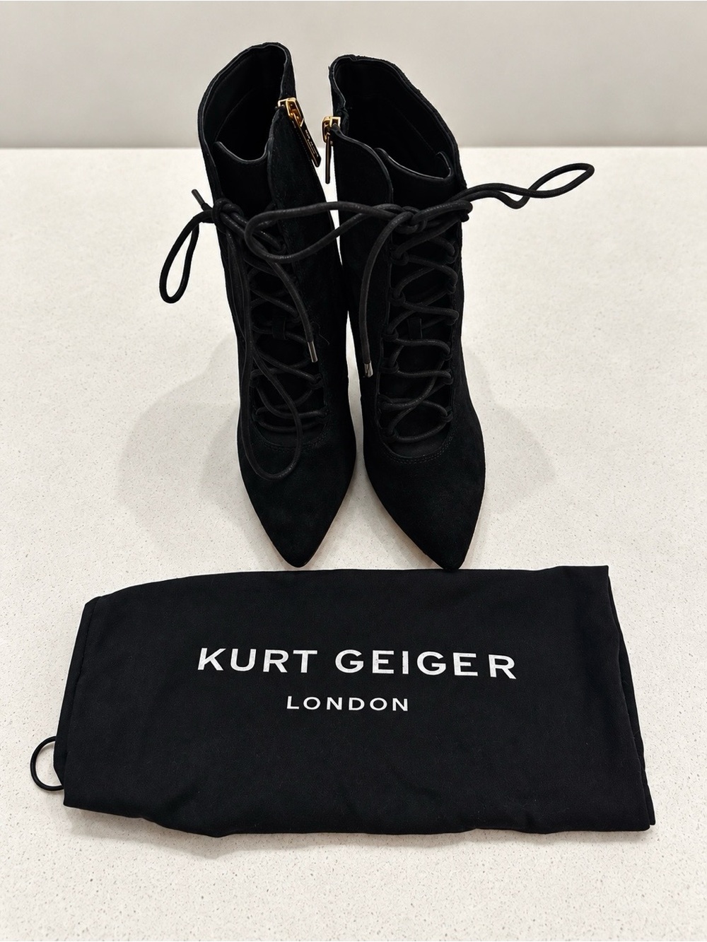 Kurt Geiger London Vivian Black Suede Lace Up Ankle Boots EU 38